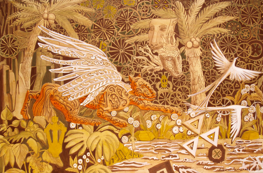 Триптих «Саванна». 2007: Лев, пугающий птиц.