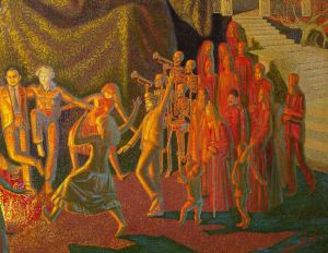 Фрагмент картины «Танец смерти»: Группа танцующих и сошедших с лестницы.